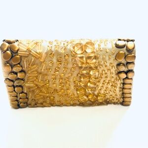 NWT Bijoux Terner Elegant Gold Embellished Clutch / Short And Long Handles